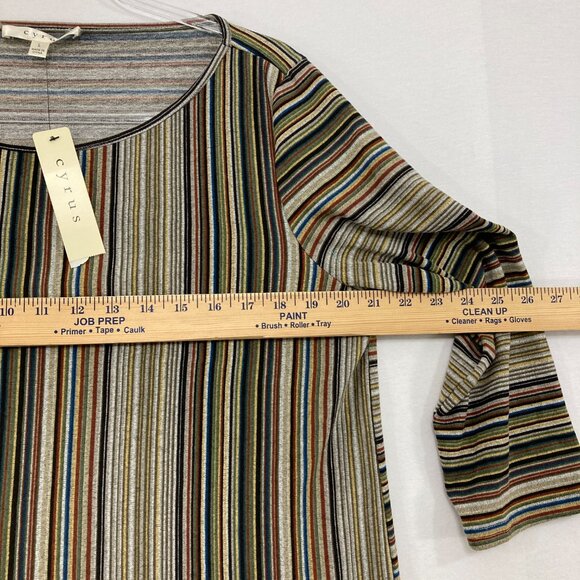 New Cyrus Large Multi Color Striped Stretch knit 3/4 Sleeve Casual Blouse - Picture 5 of 8